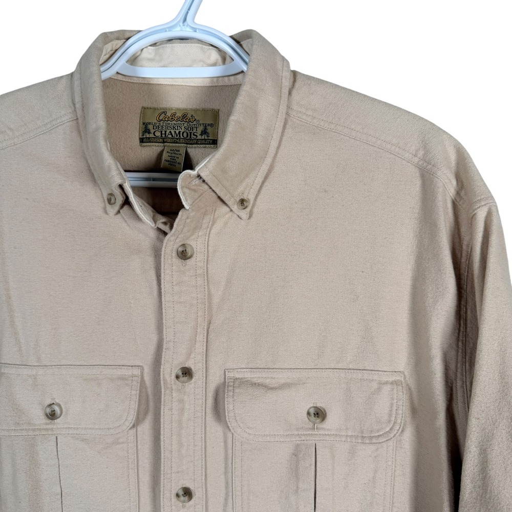 Cabelas Deerskin Soft Chamois Shirt Mens M Tan Button Down Long Sleeve Cotton